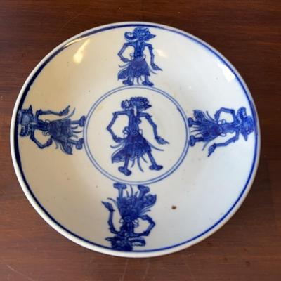 Vintage Japanese Blue & White Porcelain Wayang Dish