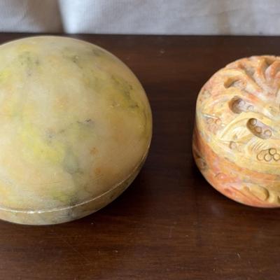 Two Asian Carved Soapstone Trinket Boxes