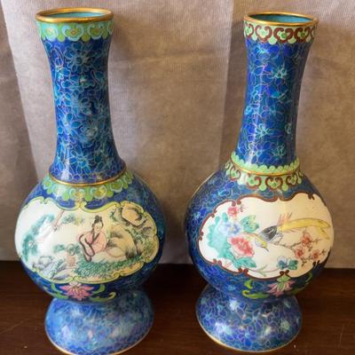 Pair of Vintage Chinese Cloisonné Bottle Vase
