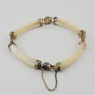 Carved Mother Of Pearl Goldtone Bracelet 