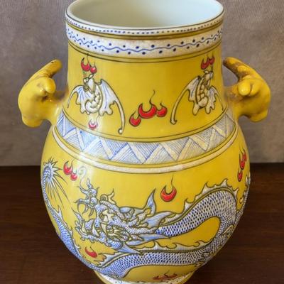 Vintage Chinese Yellow-Glazed Porcelain Dragon Vase