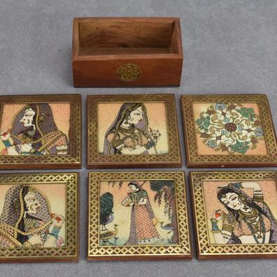 Indian Sand Art Wooden Coaster Set