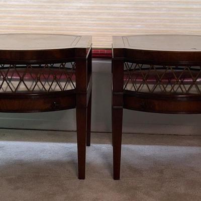 2 Weiman MCM Leather Top Inlaid End Tables