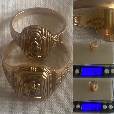 10k Yellow Gold Vtg 1950 HS Ring Pair