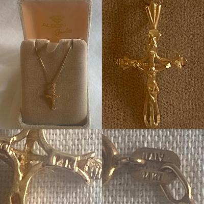 14k Yellow Gold Crucifix Necklace: 17” Chain