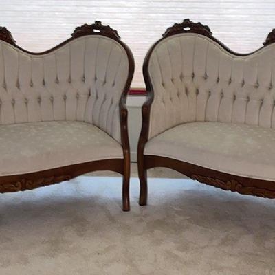 2 Victorian Tufted Setees 
53" wide 35" tall and the seat is 17" deep