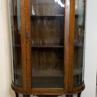 Antique Oak Convex Glass Curio