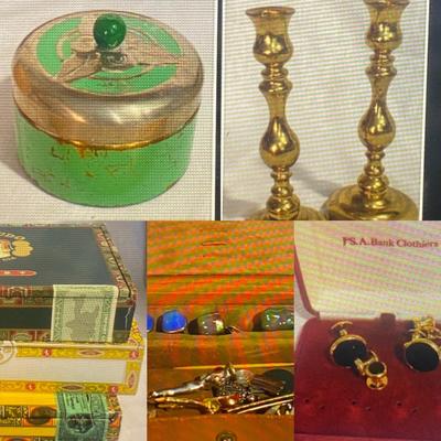 Men’s Lot: Cufflinks, Cigar Boxes Etc