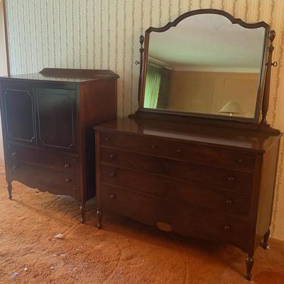 Pair 1920s Flame Veneer Dressers: Beautiful!
