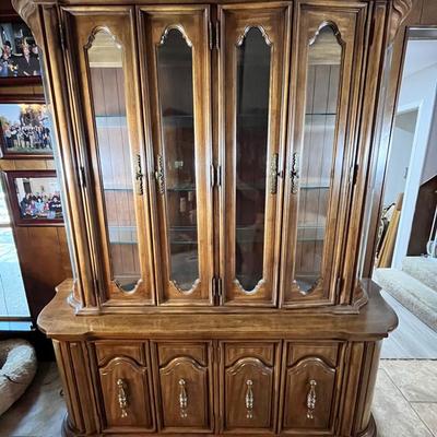 Vintage Lighted China Hutch w/ Glass Display 