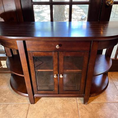 Contemporary Dark Wood Console Table with Glass Cabinet