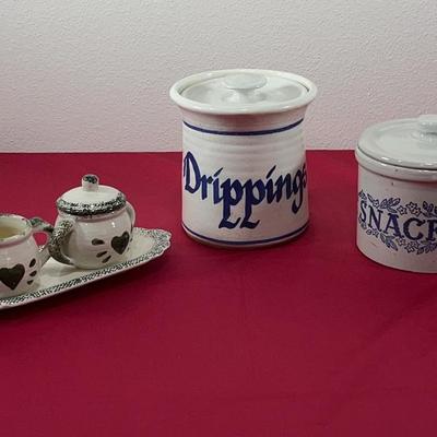 Kitchen Stoneware Jars And Candle Set