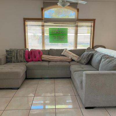 Grey Feather Couch, Pulls out to extend couch