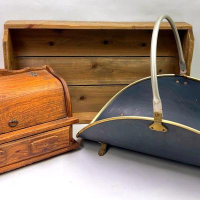 Vintage Wooden Decor & Metal Firewood Holder