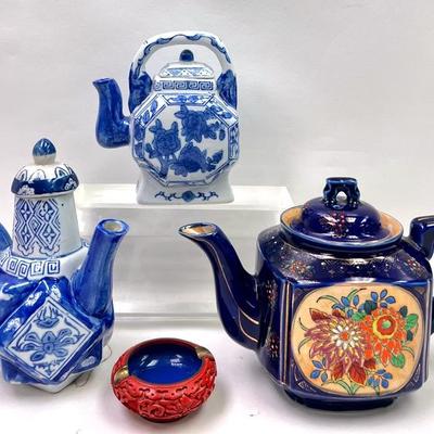 Vintage Cobalt Blue Teapot & Hand-Painted Items