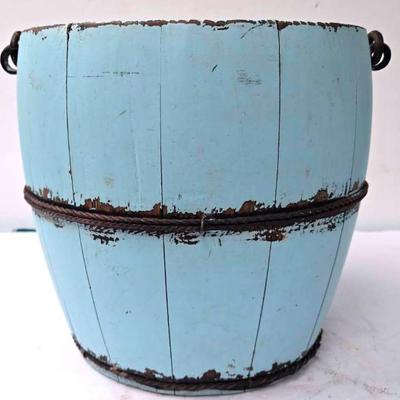 Farmhouse Light Blue Wooden Water Bucket