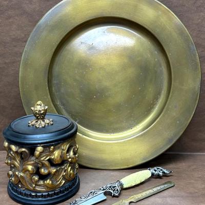 Vintage Letter Openers, Metal Plate, and More 