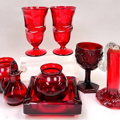 “Fostoria” Ruby Red Goblets & More Glassware