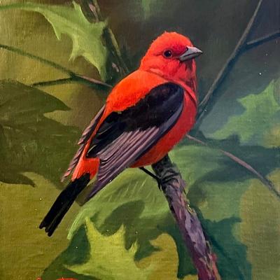 Scarlet Tanager Oil Painting on Panel 8" x 10" Oil Painting on Panel - Reserve Price $175