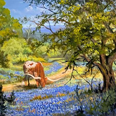 Secluded Longhorn 11" x 14" Oil Painting on Panel, Reserve Price $375