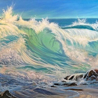 Raging Coastal Waters 24" x 48" Oil Painting on Canvas (No Reserve Price)