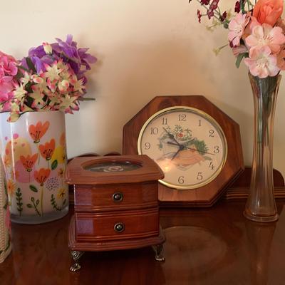 Clock, Vases, Jewel Box 