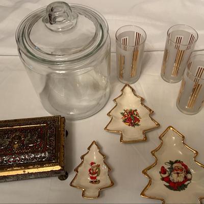 Fancy Candy Dishes, 1 Gal. Jar, Glasses & Tin