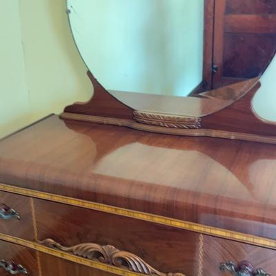 1930’s Art deco Waterfall Dresser w/ Mirror 