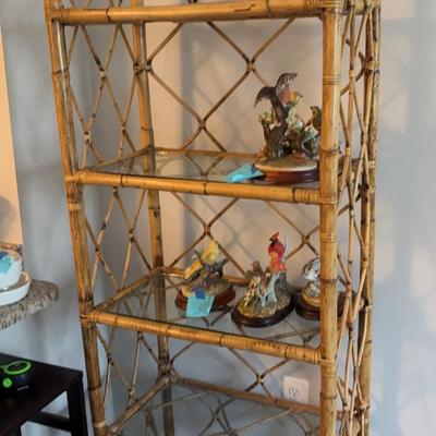 Tall Bamboo Shelving Unit W/ Glass Shelves