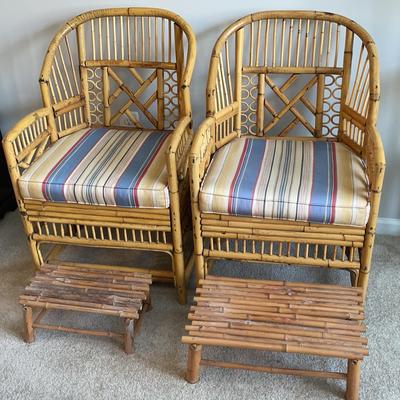 Bamboo Chairs with Foot Stools