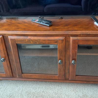 Wooden Glass-Front Entertainment Cabinet