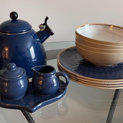 Food Network Ceramic-Like Plate & Bowl Set W/ Tea Pot
