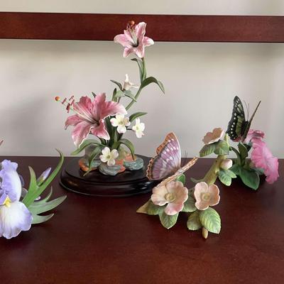 5 LENOX Butterfly Flower Figurines & 1 Tall Flower Figurine
