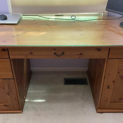 Wooden Office Desk with Glass Top