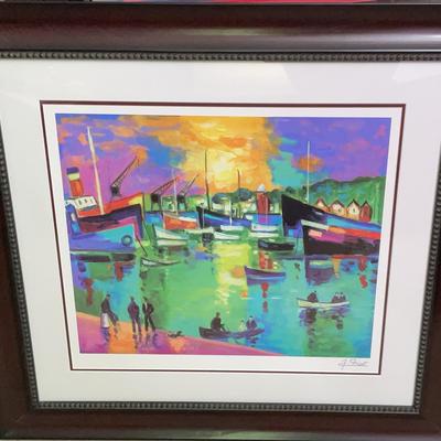 Colorful Boating Print Signed & Framed