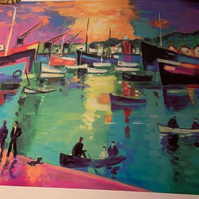 Colorful Waterfront & Rowboats Print