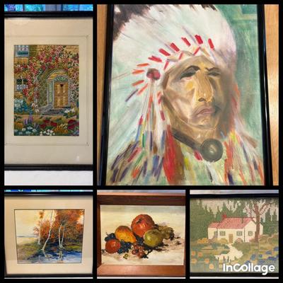Variety Of Vintage Artwork-Needlepoint, Paintings