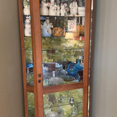 Vintage Wood And Glass Corner Cabinet