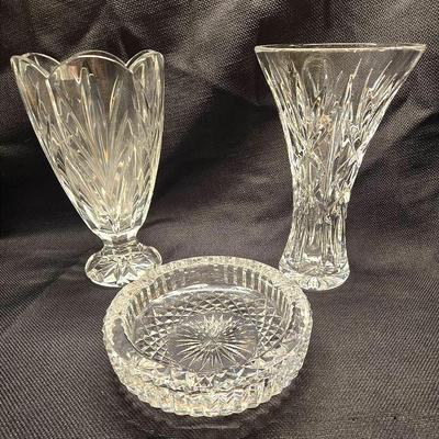 2 Waterford Crystal Vases & 1 Ashtray Dish