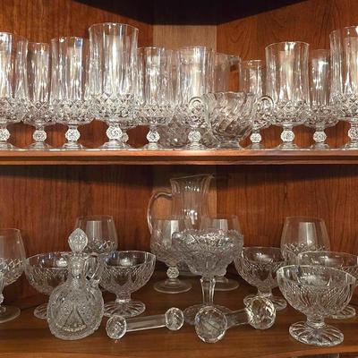 Vintage Crystal Stemware Glass,  Knife Rests, Pitcher 