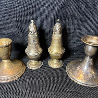 Sterling Weighted Candle Holders, Salt & Pepper Shaker Set