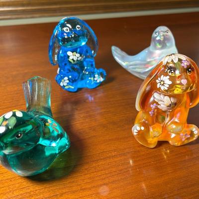 Fenton Hand Made And Painted Bunny & Bird Figurines