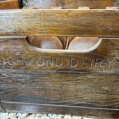 Richmond Dairy Co. Wood & Metal Crate With Milk Bottles 