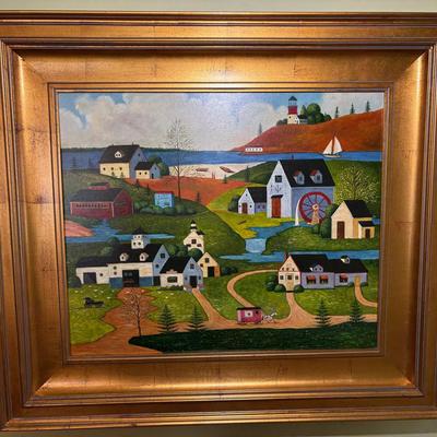 Vintage Folk Art Print On Canvas 