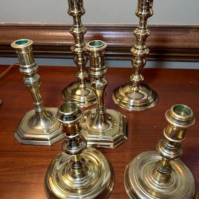 3 Pair (6) Virginia Metalcrafters Brass Candleholders 