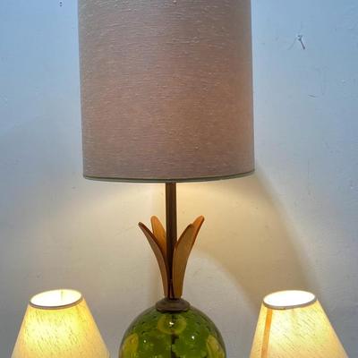 Vintage Mid century Green Glass Table Lamp & 2 Red Nabu Table Lamps
