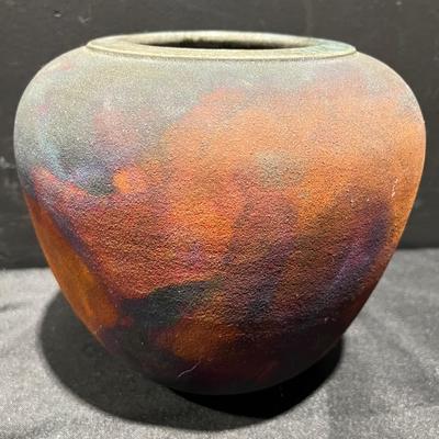 Flash Fired Raku Pottery Vase By Texan Artist Leslie Mitchel