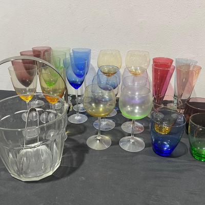Multicolored Glass Collection And Ice Bucket