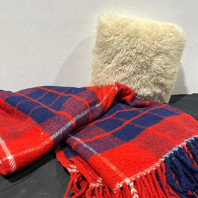 Vintage Patriotic Wool Throw & Shearling Pillow  
