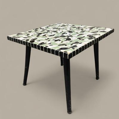 Vintage Black, White & Sage Green Mosaic Side Table 